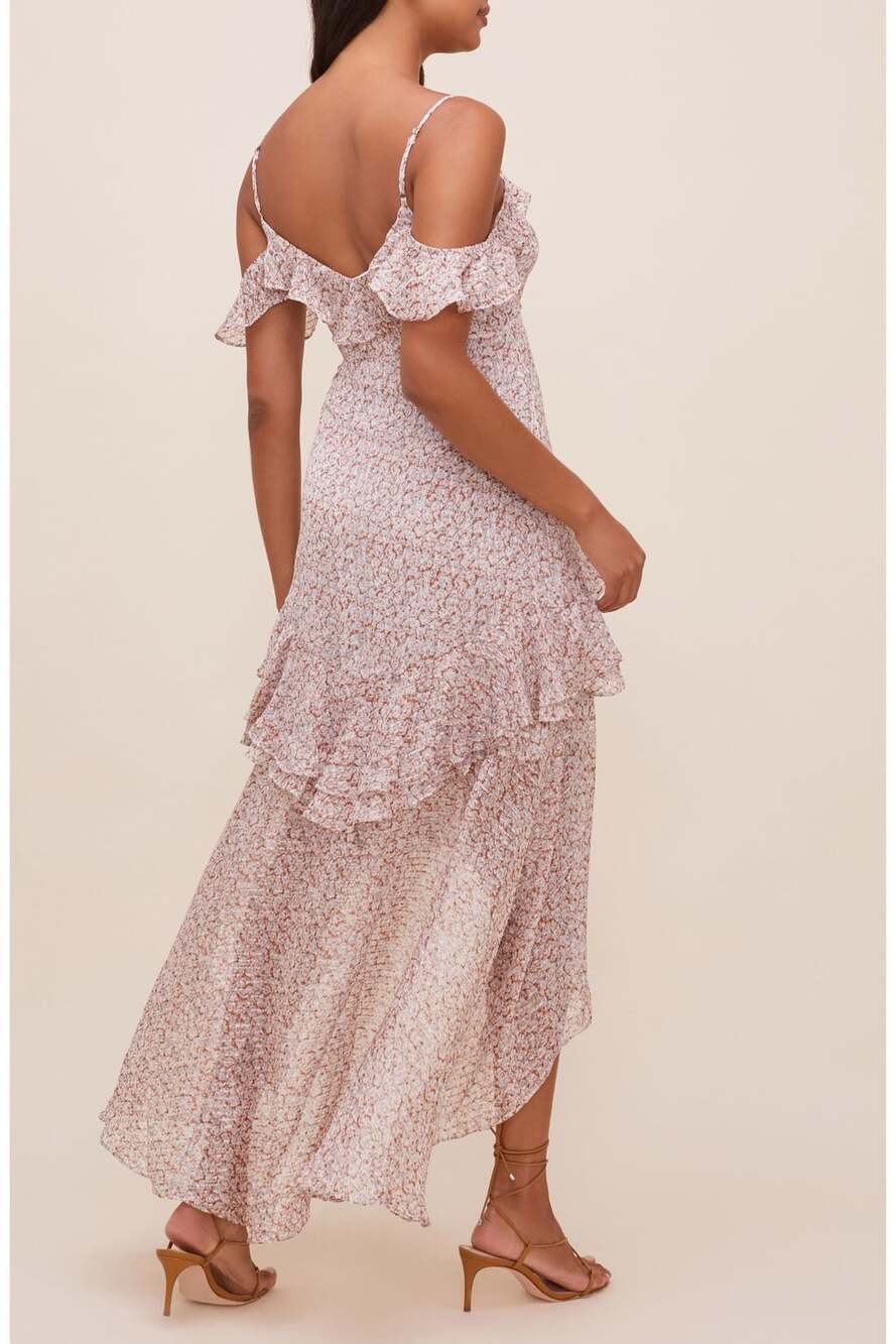 ASTR the Label Pemberley Floral Print Off-The-Shoulder Asymmetric Ruffle Maxi Dr - Picture 2 of 13